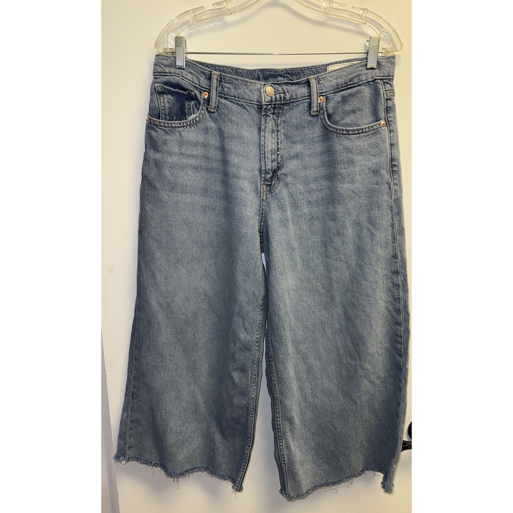 GAP Women's Baggy Jeans SZ 30 Light Wash Wide Leg Mid Rise Ultra-Soft Denim Fray